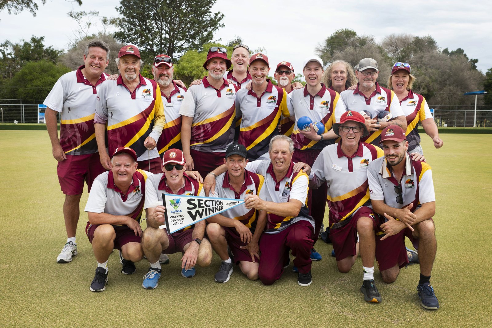 Murrumbeena Park Division 3 Weekend Pennant side with their 2025-26 Section Winner pennant